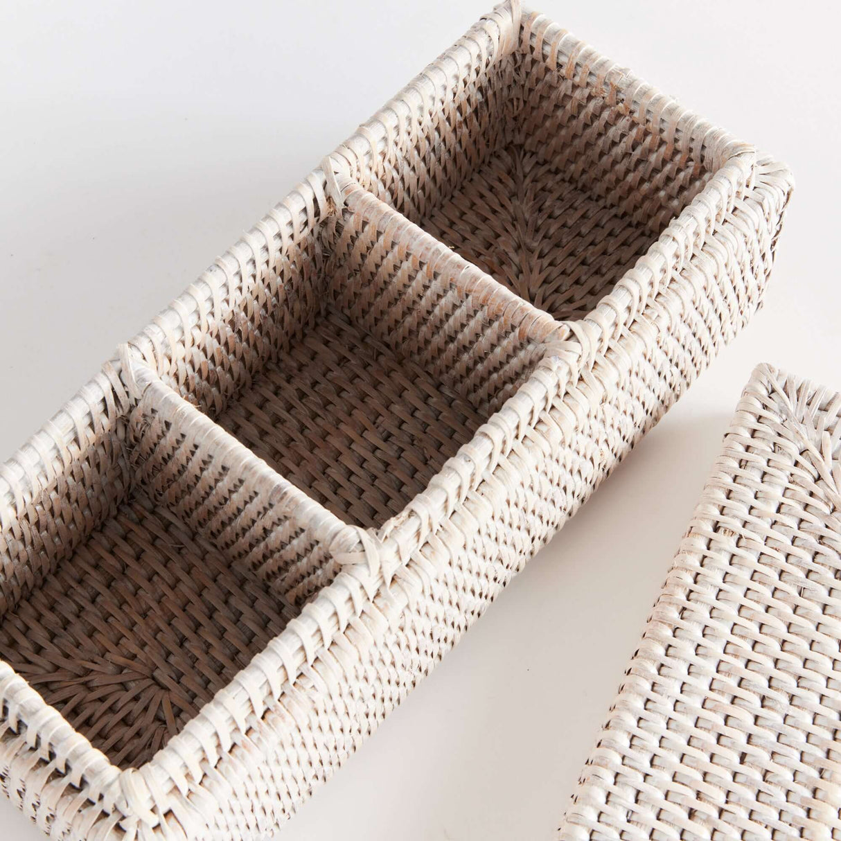 Rattan Desk Organizer with Lid and Compartments-Desk Organizer-Parc Decor