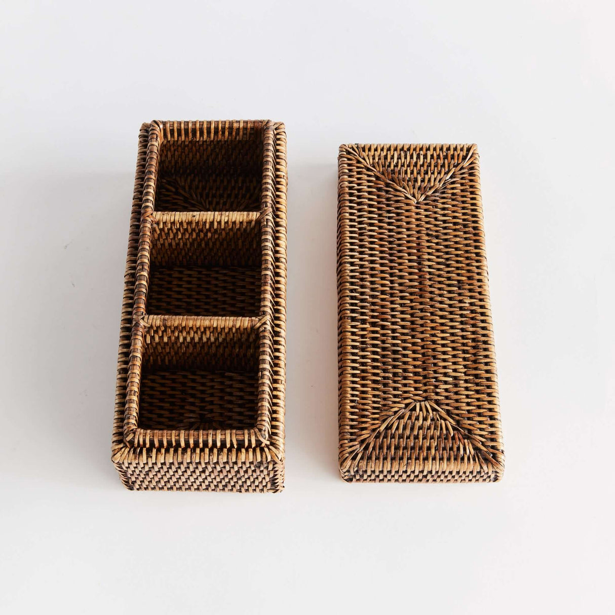 Rattan Desk Organizer with Lid and Compartments-Desk Organizer-Parc Decor