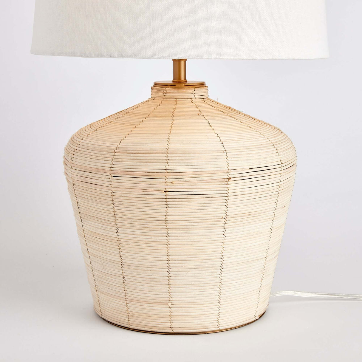 Rattan Table Lamp with Curved Base and White Shade-table lamp-Parc Decor
