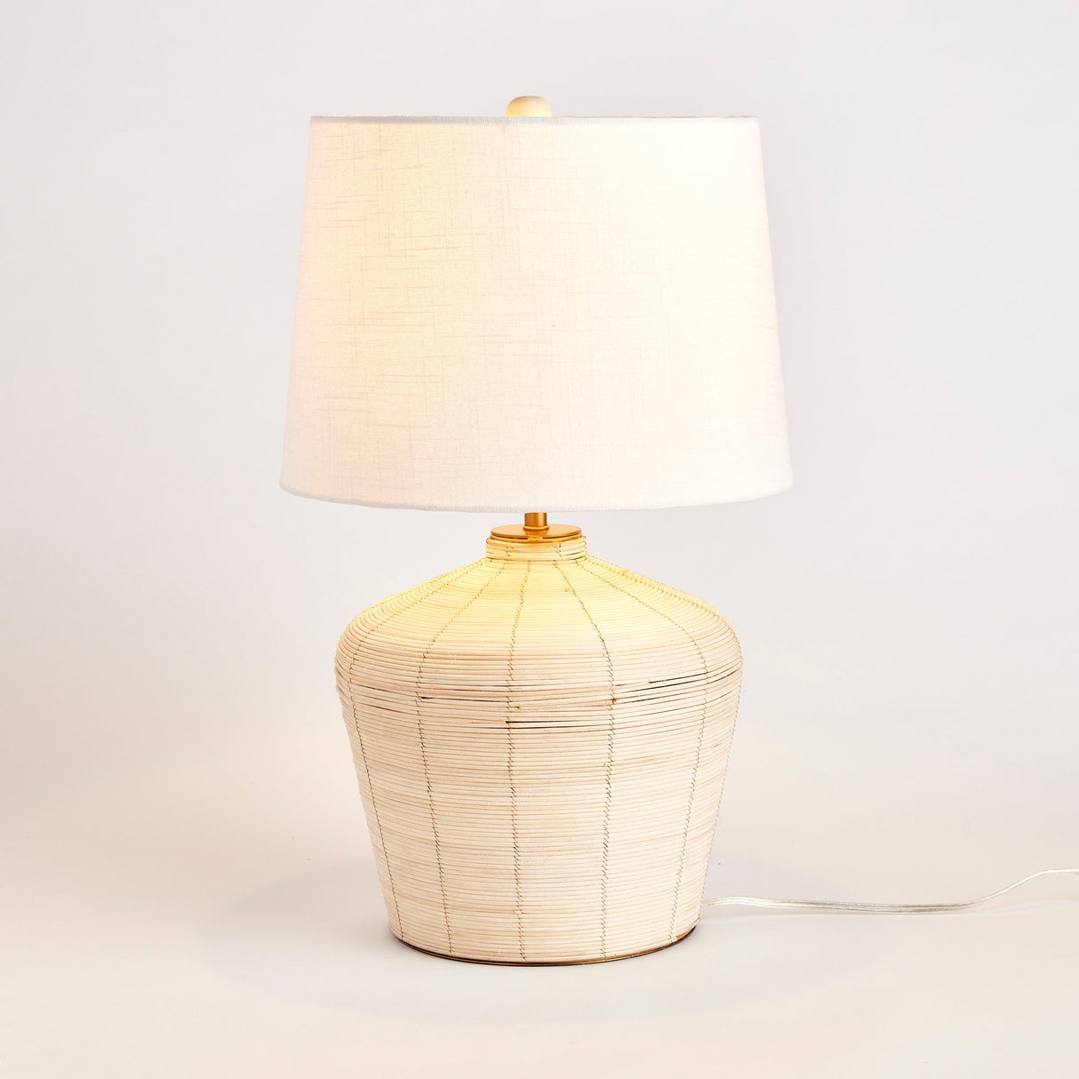 Rattan Table Lamp with Curved Base and White Shade-table lamp-Parc Decor