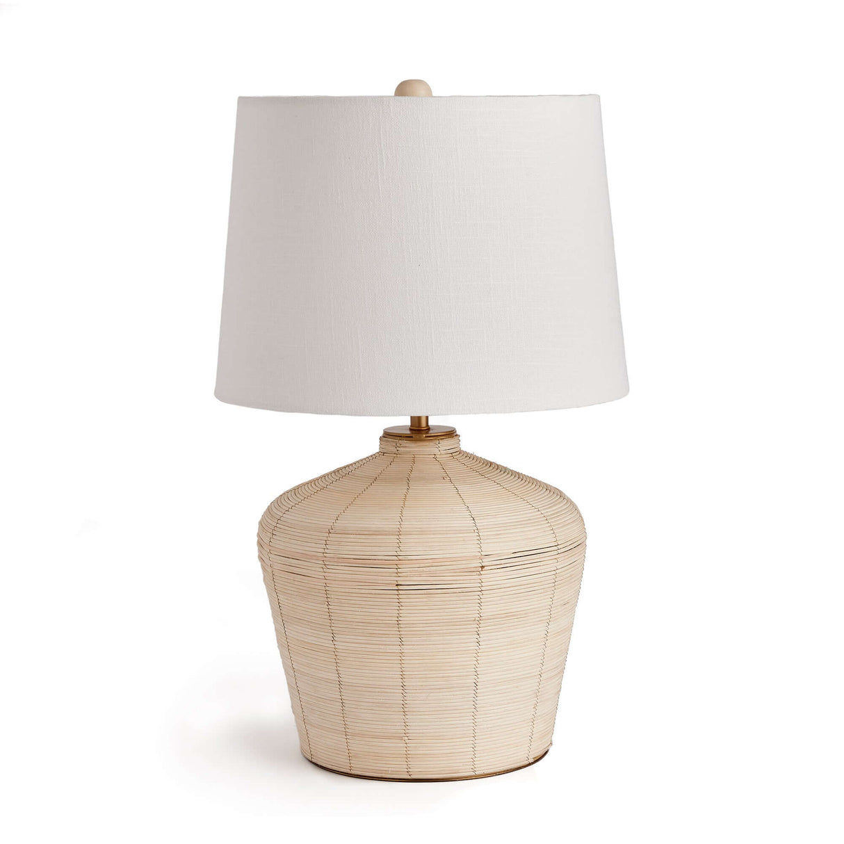 Rattan Table Lamp with Curved Base and White Shade-table lamp-Parc Decor