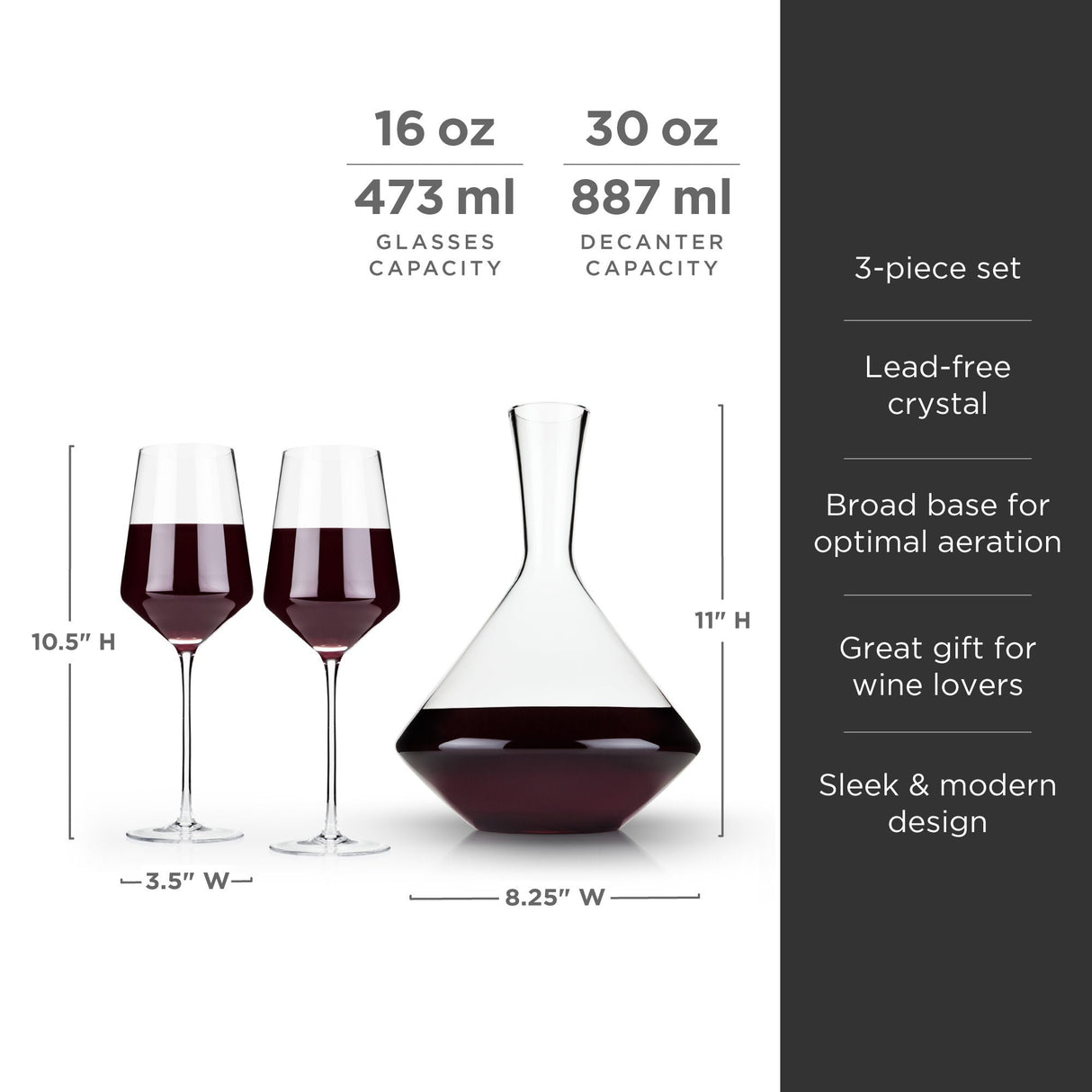 Raye Angled Crystal Bordeaux Decanter & Wine Glass Set-product_type::wine_glass_sets-Parc Decor