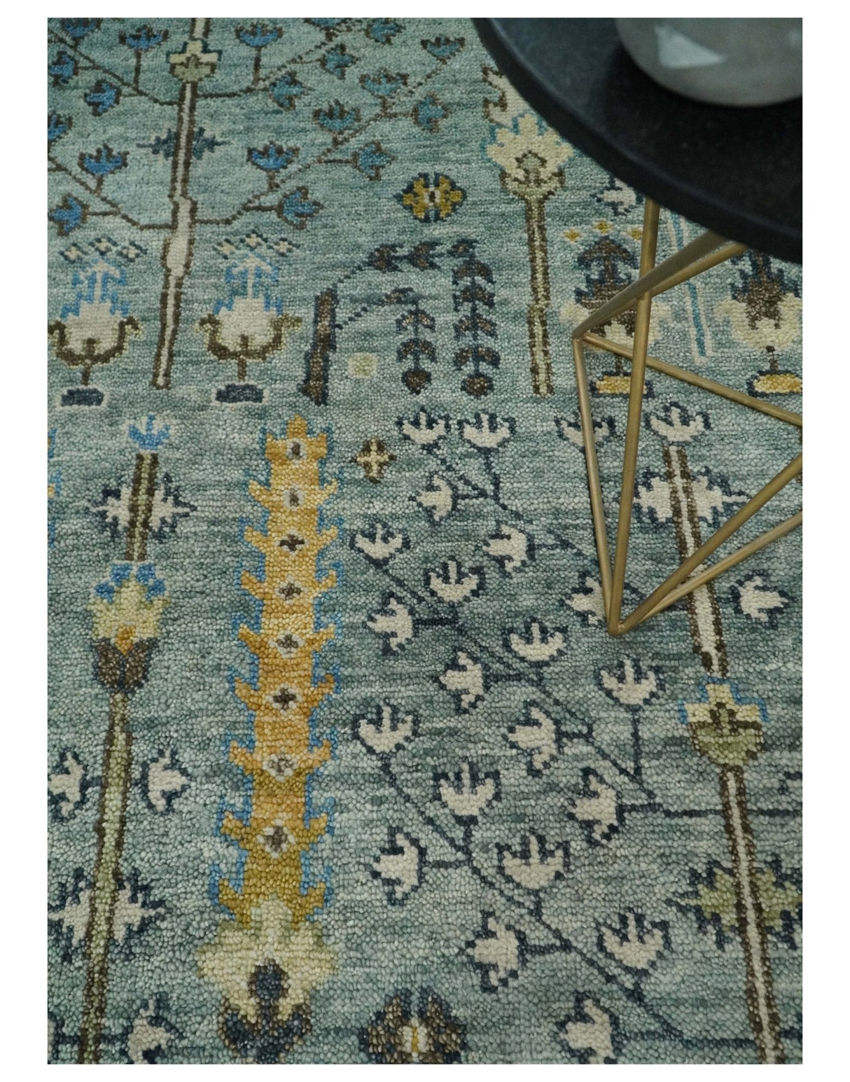 Ready to Ship Aqua and Ivory Tree of Design Hand Knotted Wool Area Rug