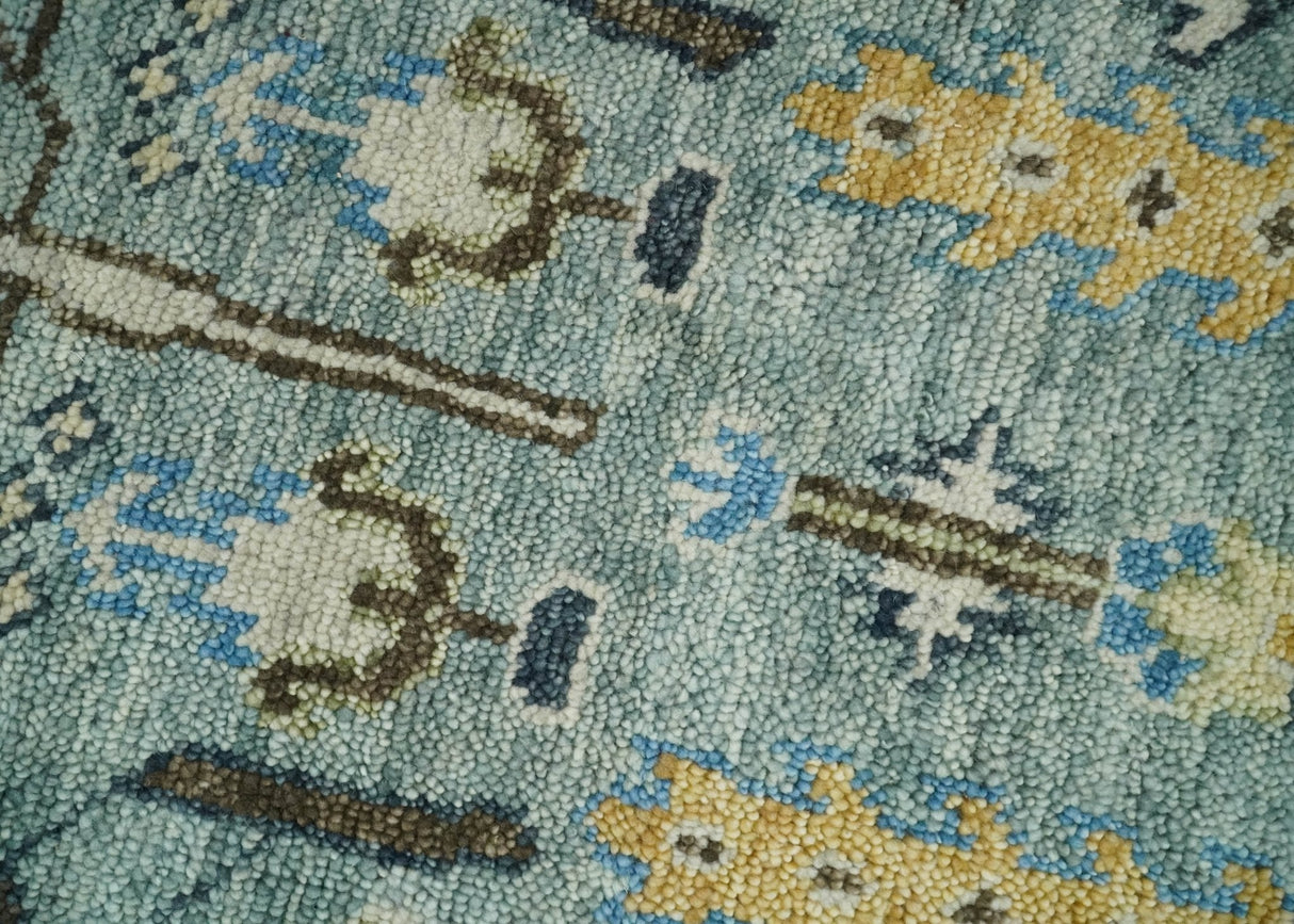 Ready to Ship Aqua and Ivory Tree of Design Hand Knotted Wool Area Rug