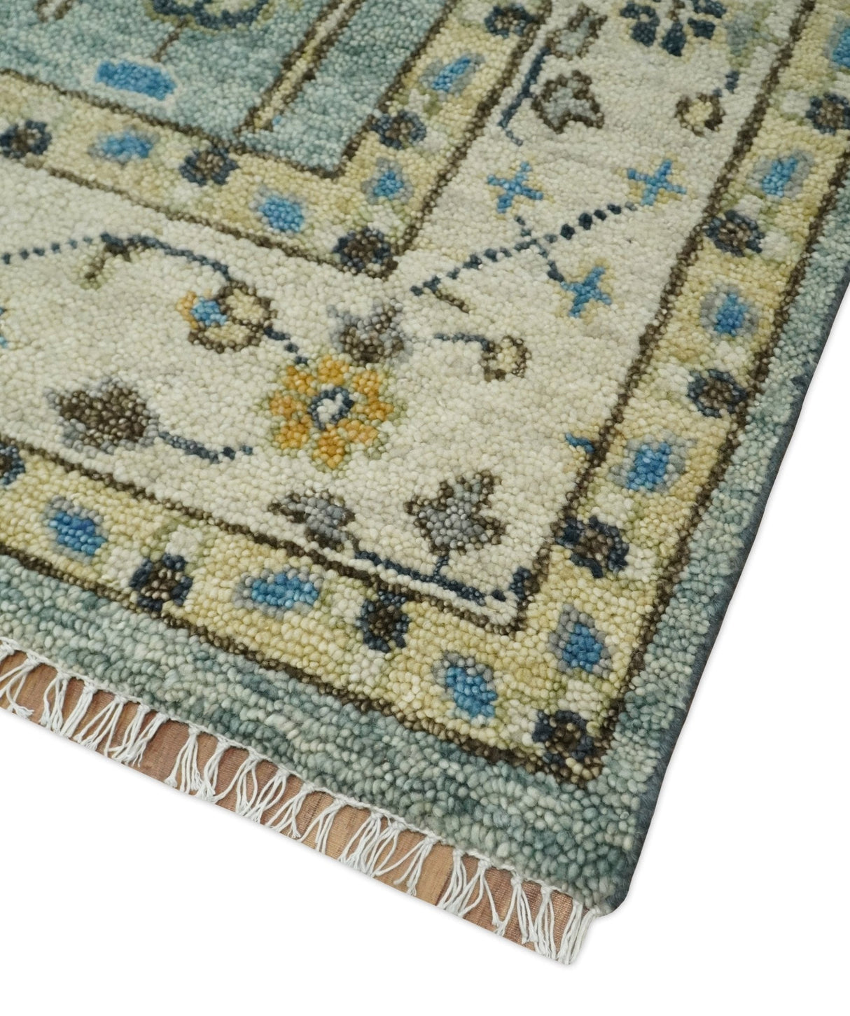 Ready to Ship Aqua and Ivory Tree of Design Hand Knotted Wool Area Rug