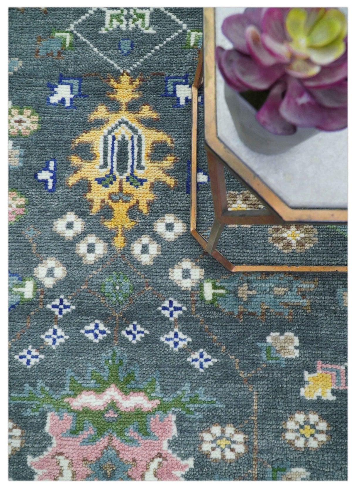 Ready to ship Charcoal, Green And Blue 5x7 Wool Rug