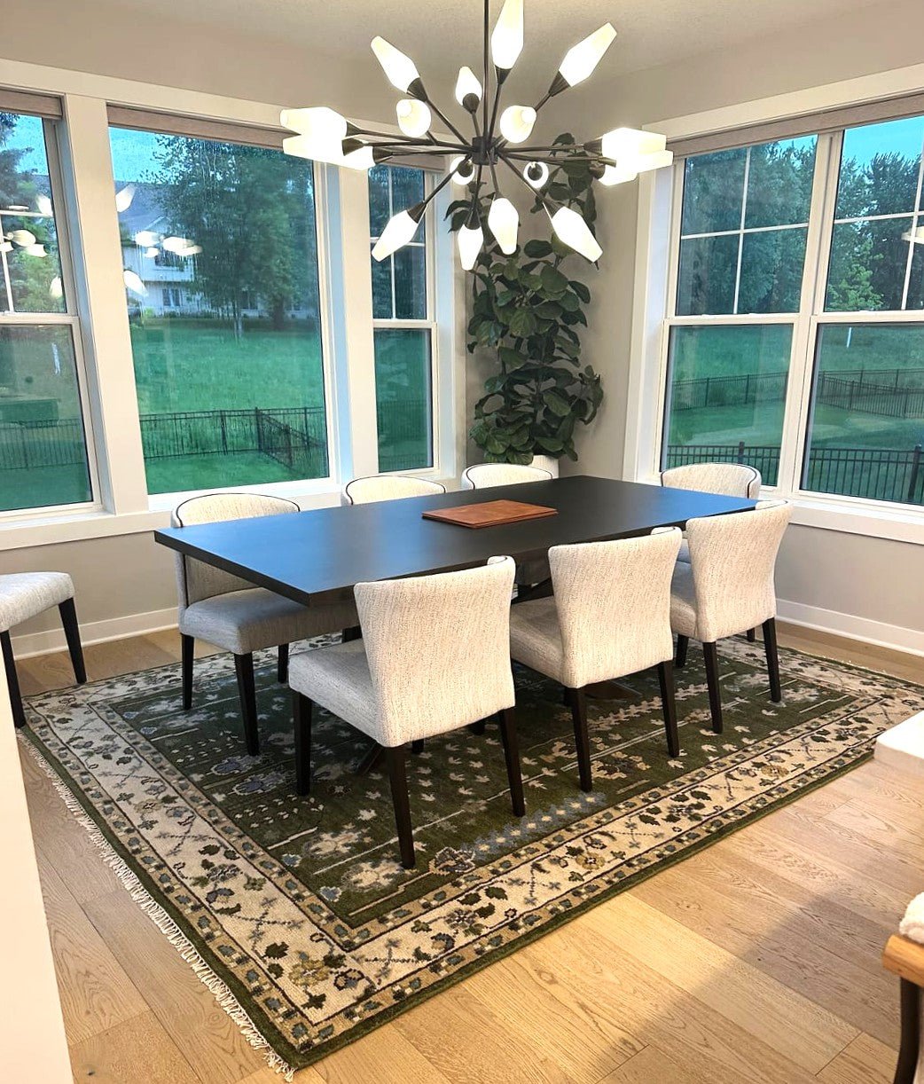 Ready to Ship Hand Knotted Green and Ivory Traditional Wool Area Rug