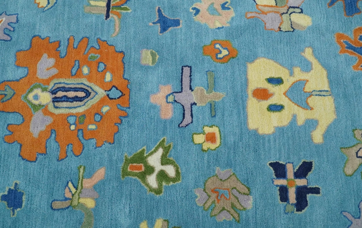 Ready to Ship Hand Tufted Blue and Ivory Modern Colorful Oushak Rug, Kids, Living Room Rug