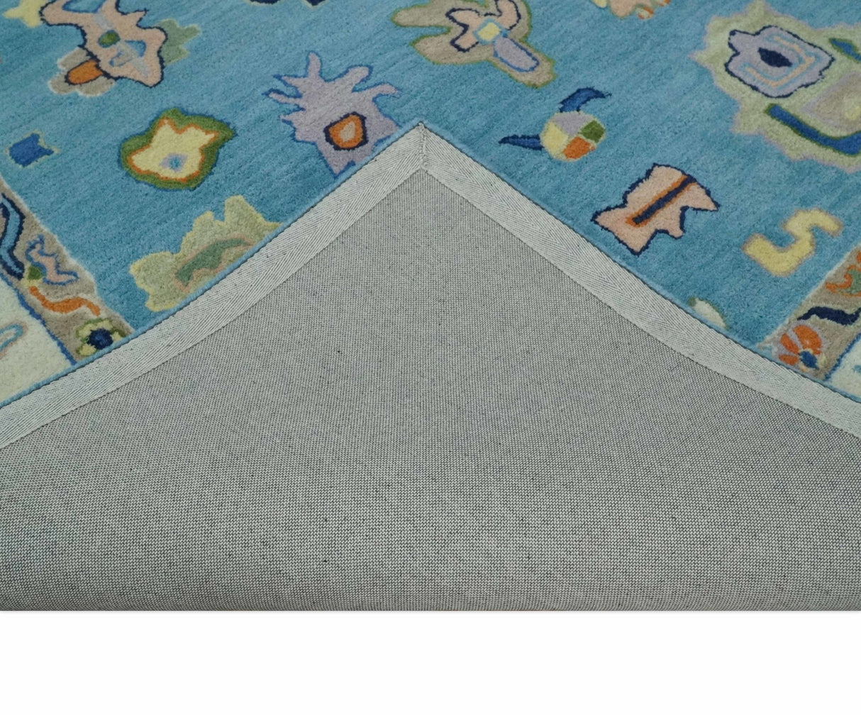Ready to Ship Hand Tufted Blue and Ivory Modern Colorful Oushak Rug, Kids, Living Room Rug