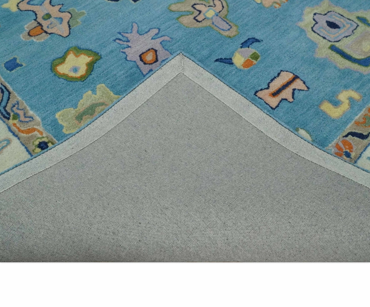 Ready to Ship Hand Tufted Blue and Ivory Modern Colorful Oushak Rug, Kids, Living Room Rug