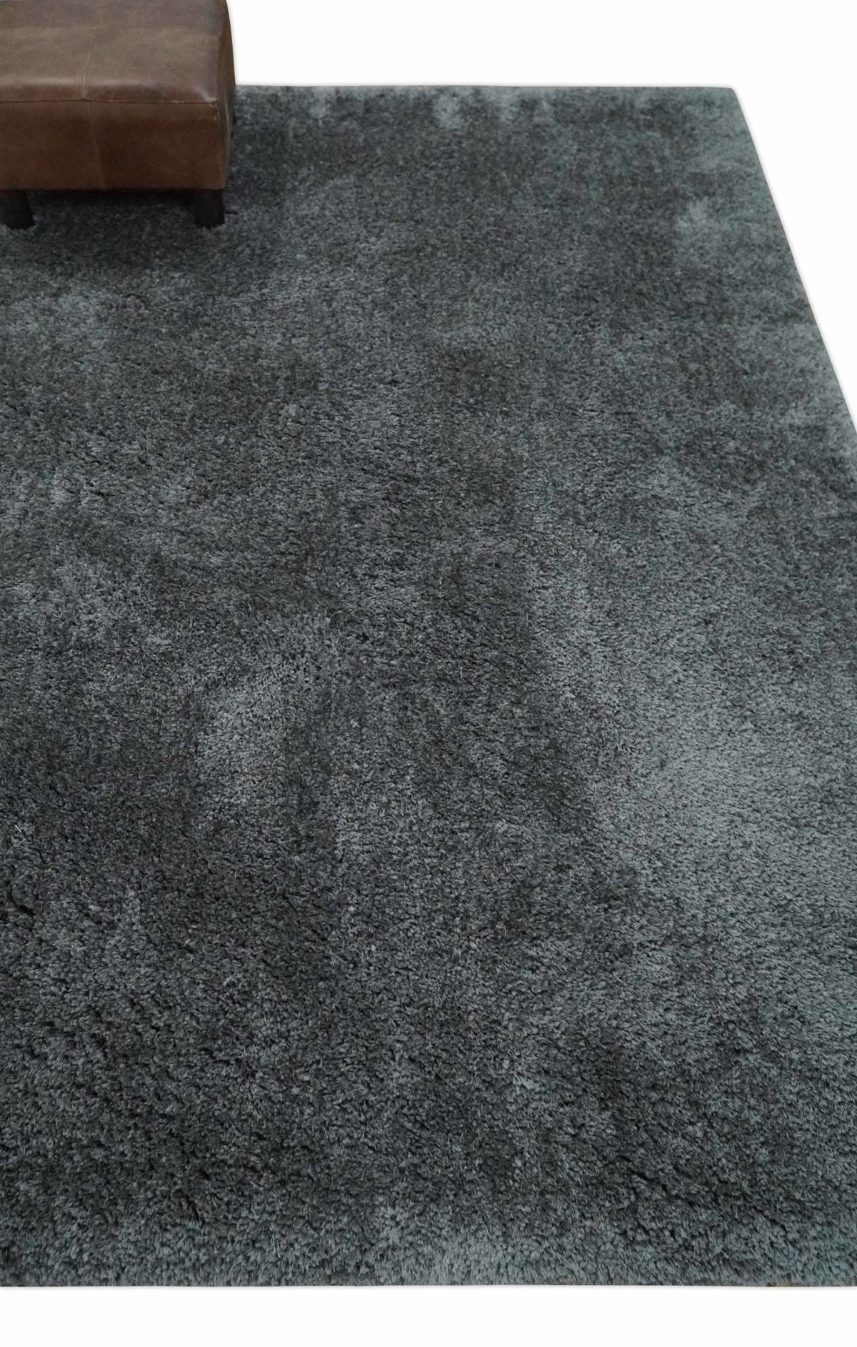 Ready To Ship Hand Woven High Pile Shag Charcoal Soft Viscose Rug