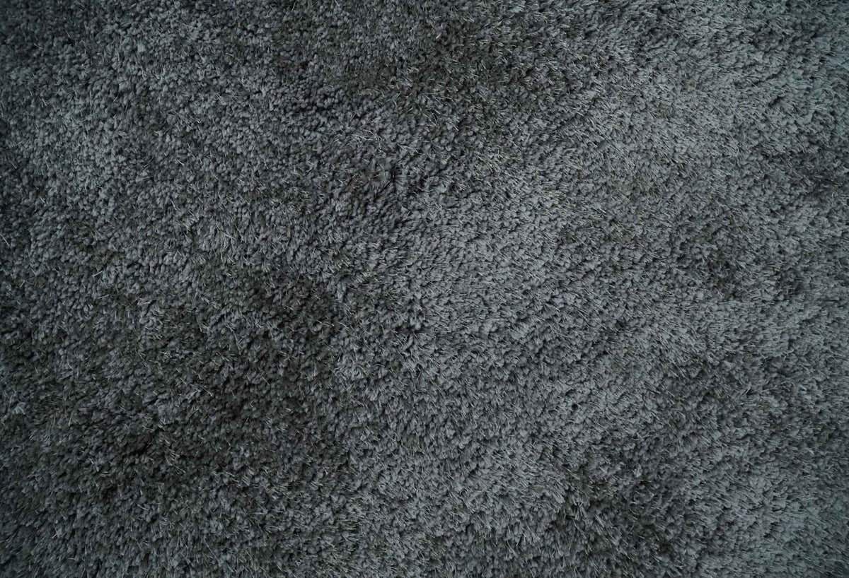 Ready To Ship Hand Woven High Pile Shag Charcoal Soft Viscose Rug
