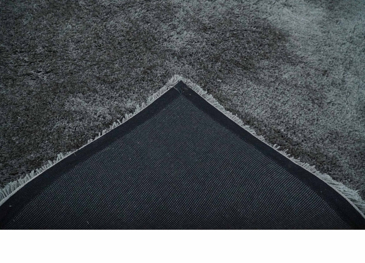 Ready To Ship Hand Woven High Pile Shag Charcoal Soft Viscose Rug