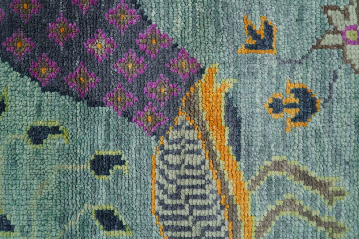 Ready to Ship Jungle Life Peacock Bird 8x8 Square Green Wool Rug