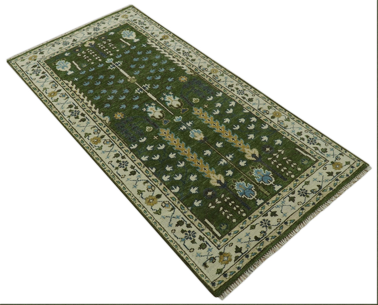 Ready to Ship Oversize 5x10 Runner Rug Green Tree of life Wool Rug