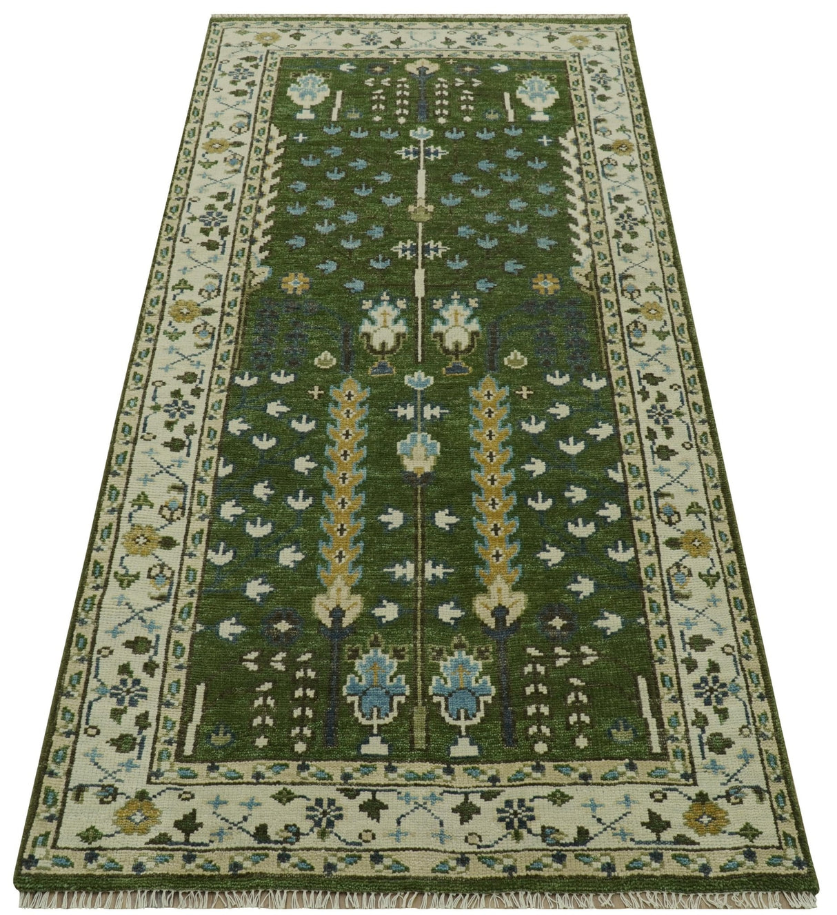 Ready to Ship Oversize 5x10 Runner Rug Green Tree of life Wool Rug