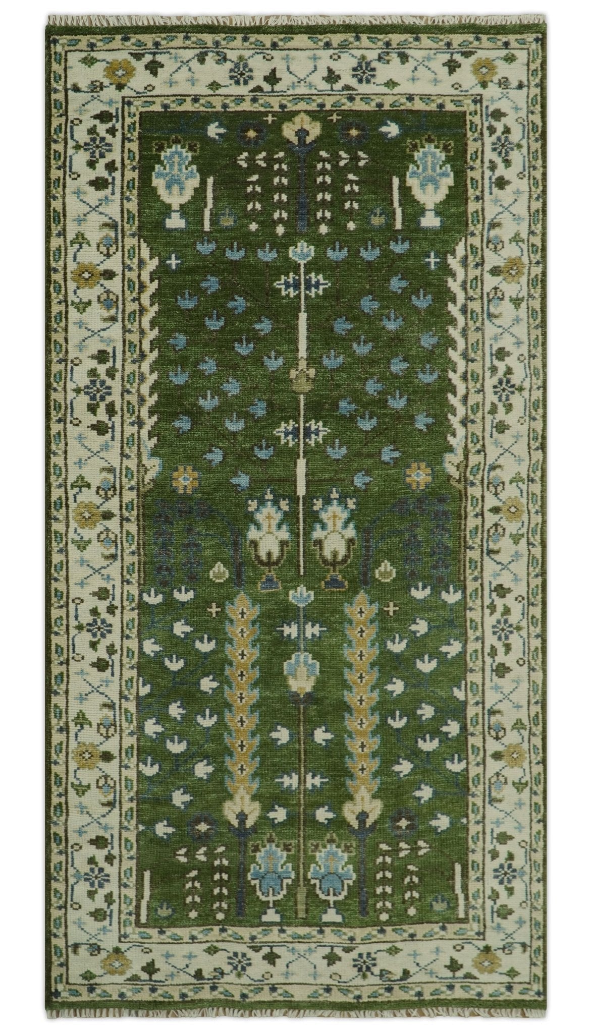 Ready to Ship Oversize 5x10 Runner Rug Green Tree of life Wool Rug