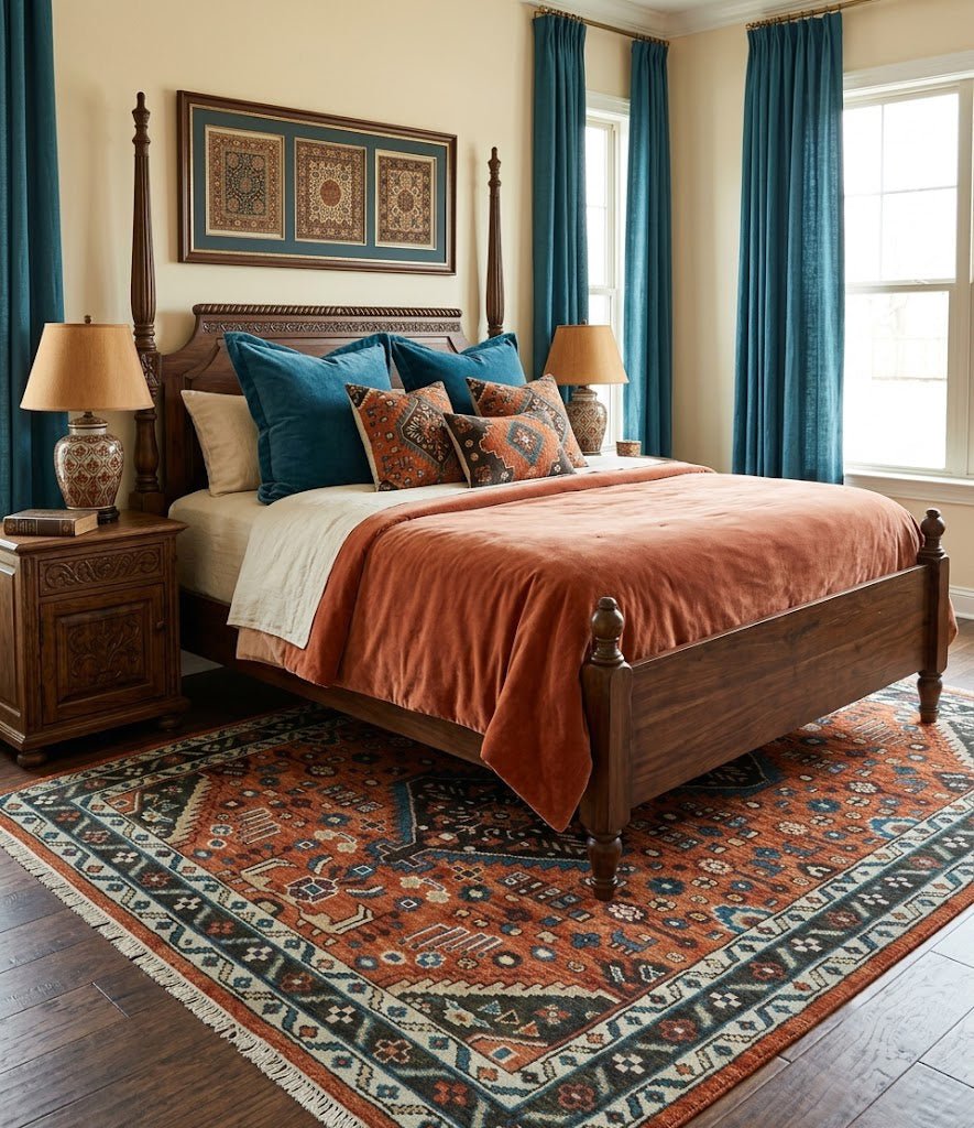Ready to ship Rust, Ivory and Brown Oriental Traditional Area Rug