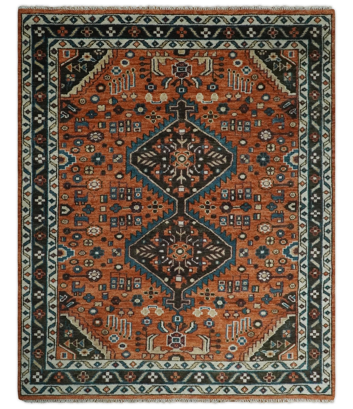 Ready to ship Rust, Ivory and Brown Oriental Traditional Area Rug