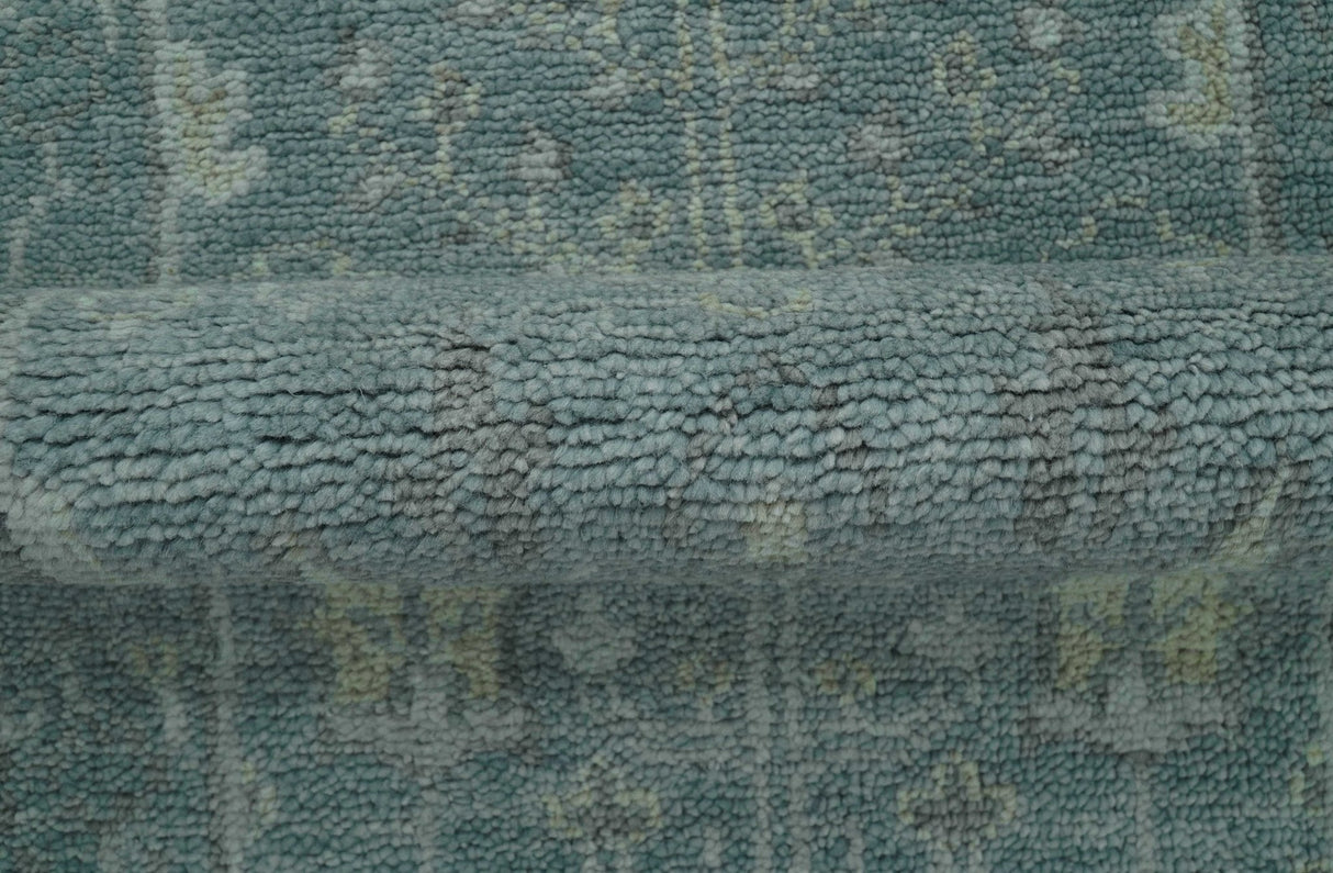 Ready to Ship Tree of life Teal And Beige 2.6x8 Wool Rug