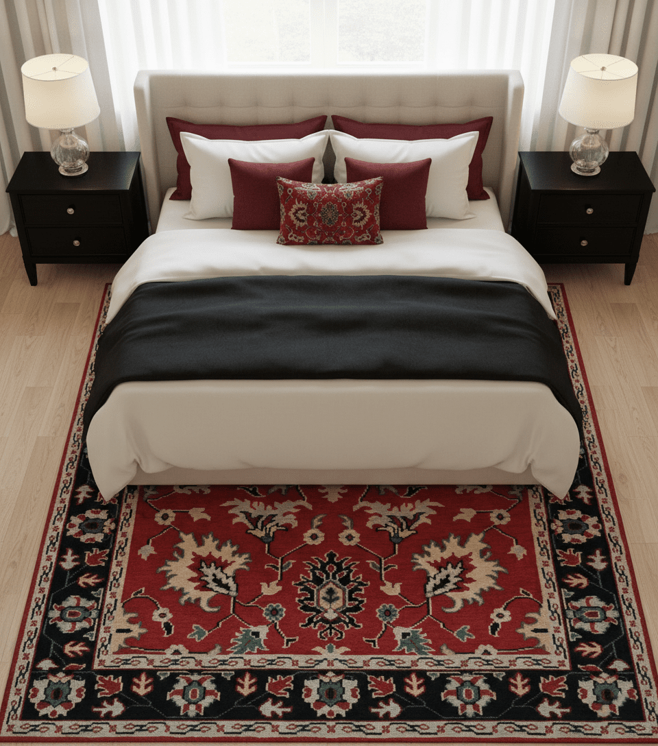 Red and Black Hand Knotted Traditional Oushak Custom made wool Area Rug
