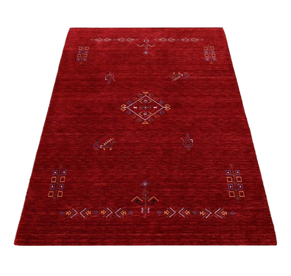 Red Center Medallion Tribal Design Hand Loomed Wool Area Rug