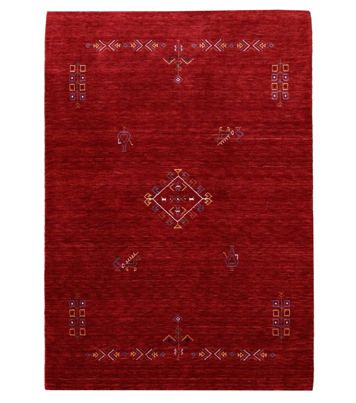 Red Center Medallion Tribal Design Hand Loomed Wool Area Rug