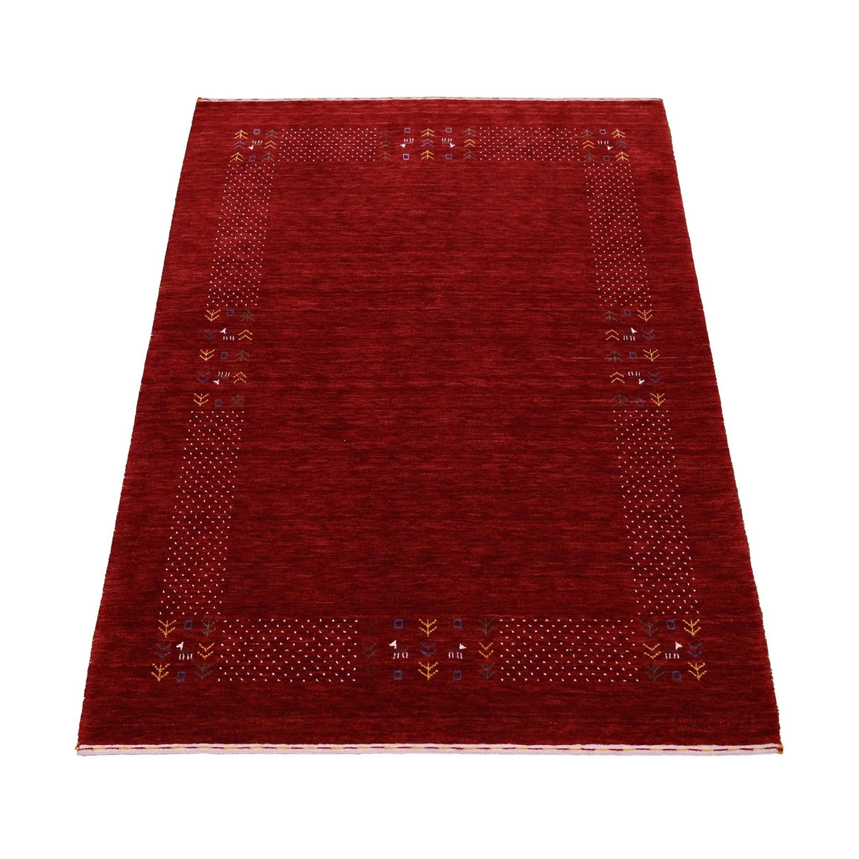Red Contemporary Border Motifs Hand Loomed Wool Area Rug