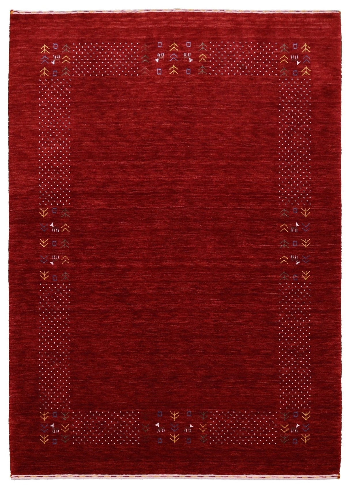 Red Contemporary Border Motifs Hand Loomed Wool Area Rug
