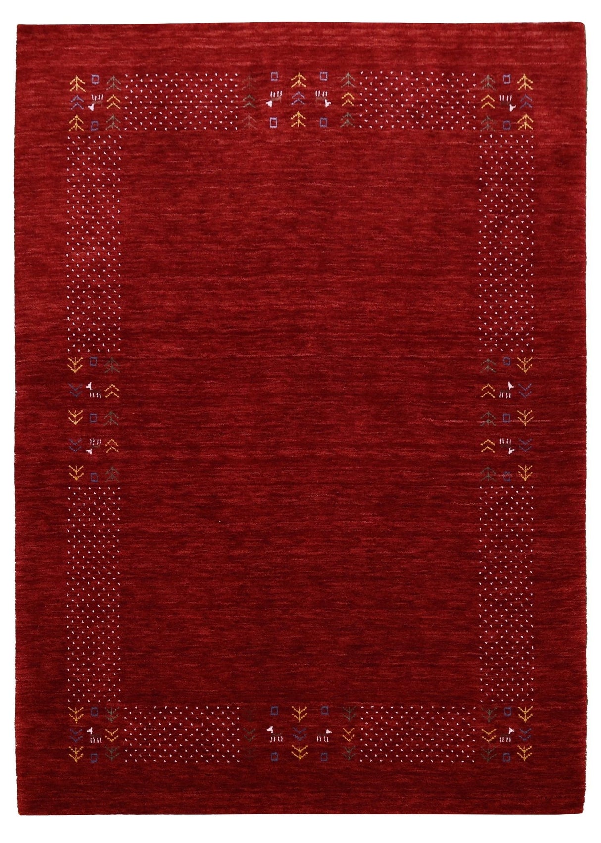 Red Contemporary Border Motifs Hand Loomed Wool Area Rug