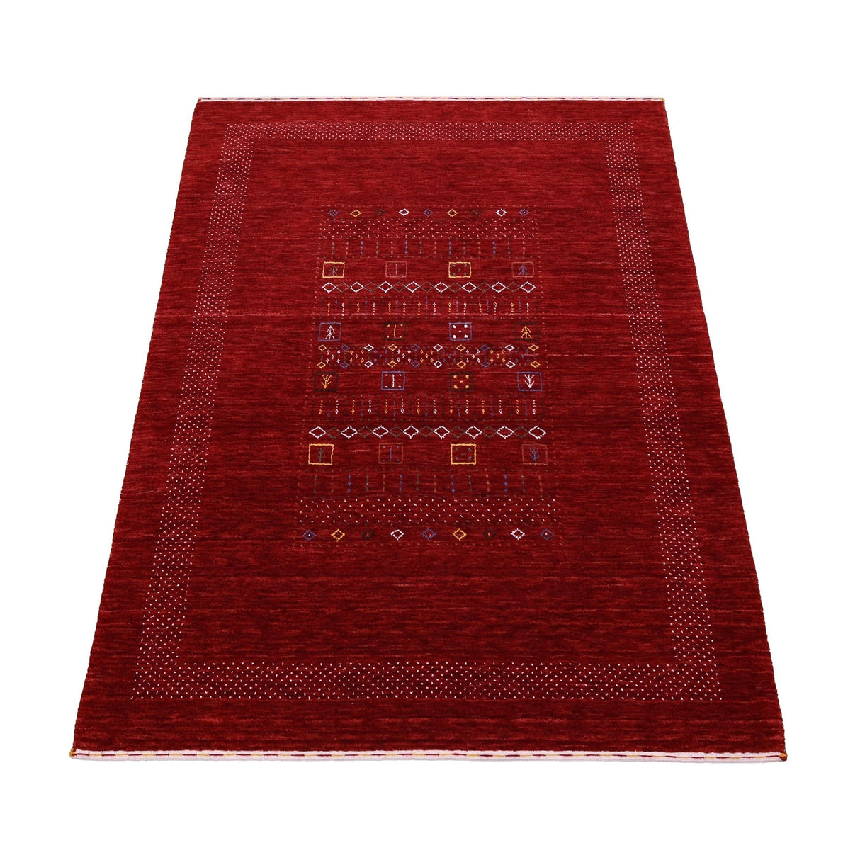 Red Contemporary Center Design Hand Loomed Wool Area Rug