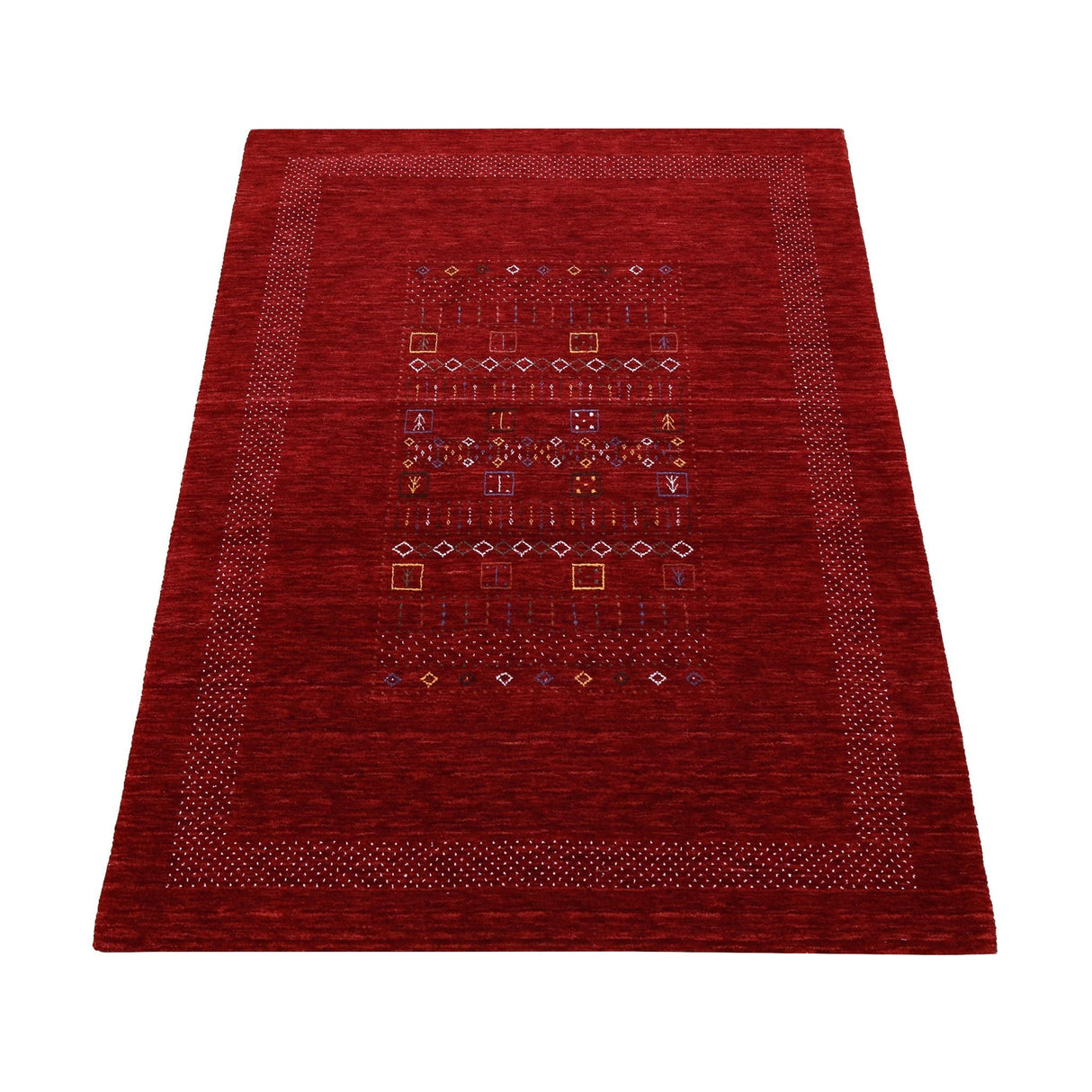 Red Contemporary Center Design Hand Loomed Wool Area Rug