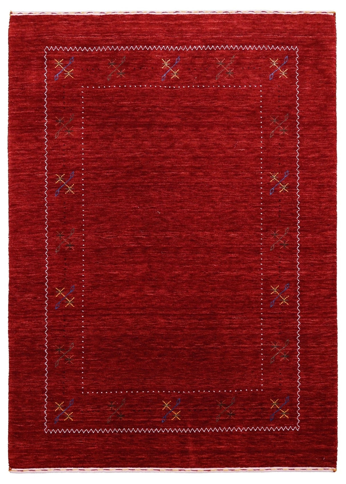 Red Gabbeh Border Design Hand Loomed Wool Area Rug