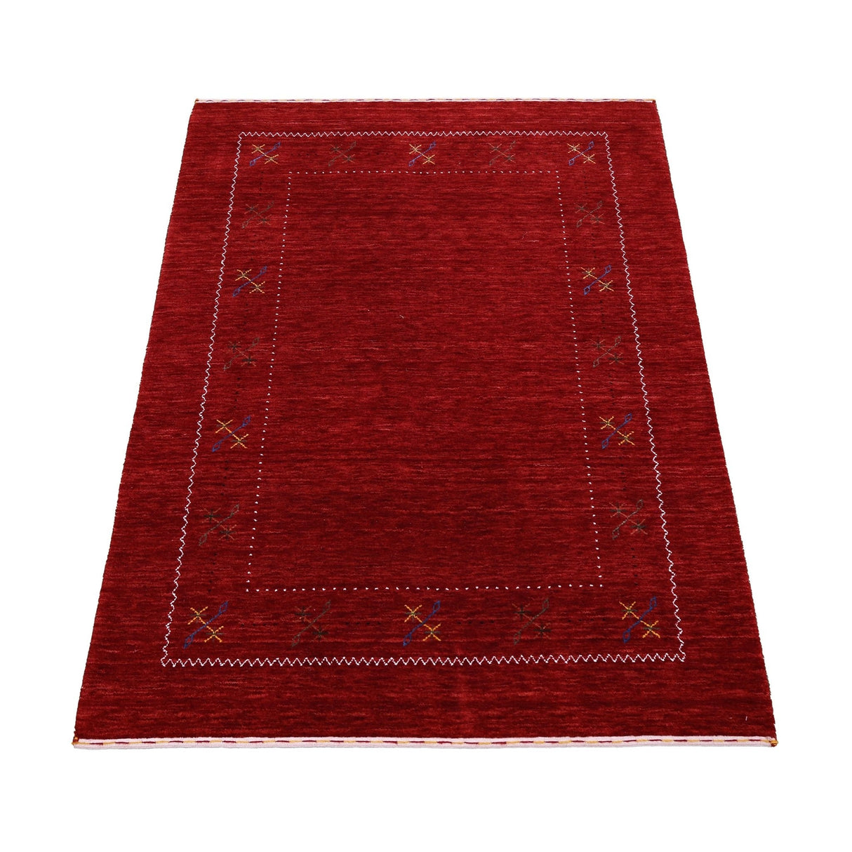 Red Gabbeh Border Design Hand Loomed Wool Area Rug