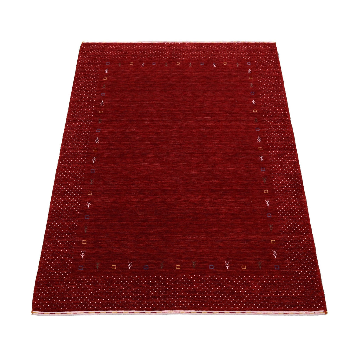 Red Gabbeh Border Design Hand Loomed Wool Area Rug