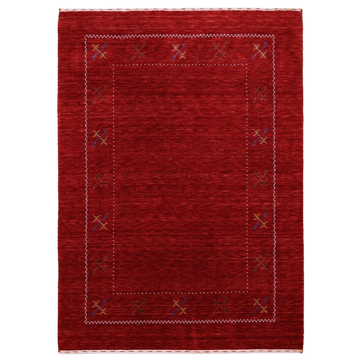 Red Gabbeh Border Design Hand Loomed Wool Area Rug