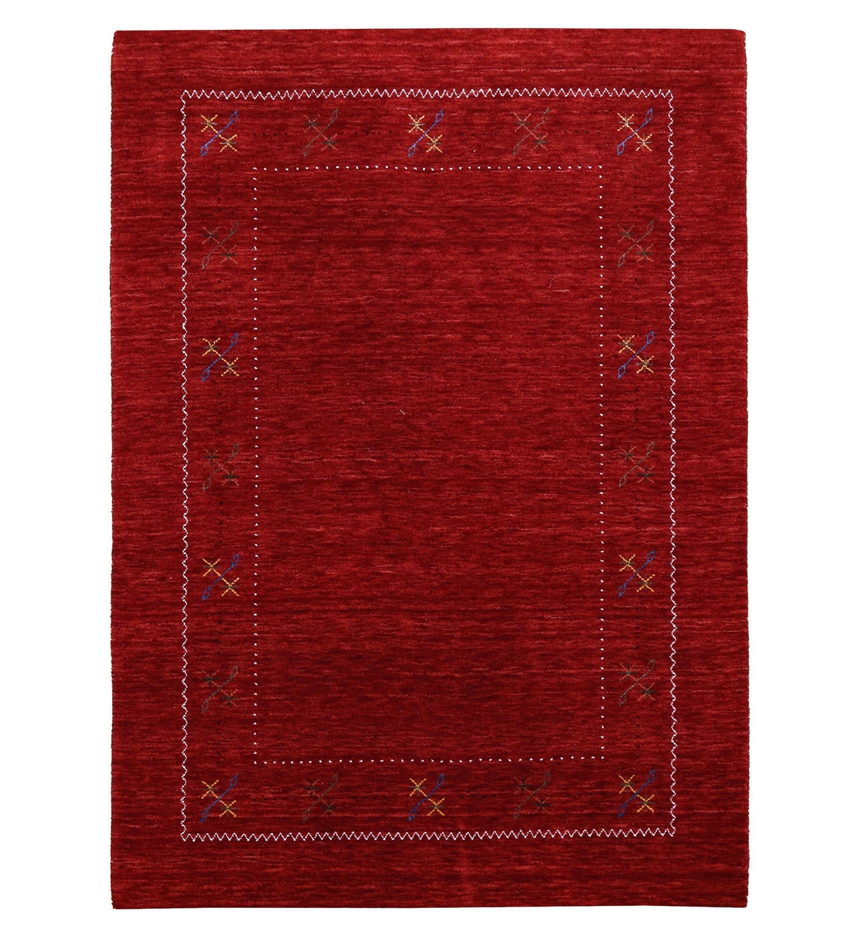 Red Gabbeh Border Design Hand Loomed Wool Area Rug