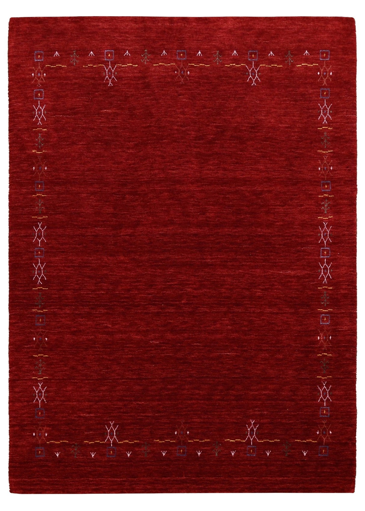 Red Tribal Border Design Hand Loomed Wool Area Rug