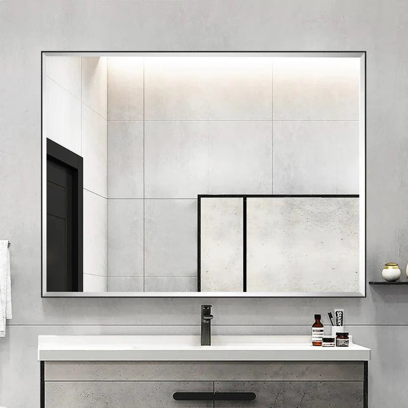 Reflections Sleek Modern Black Aluminum Framed Beveled Wall Mirror-镜子-Parc Decor