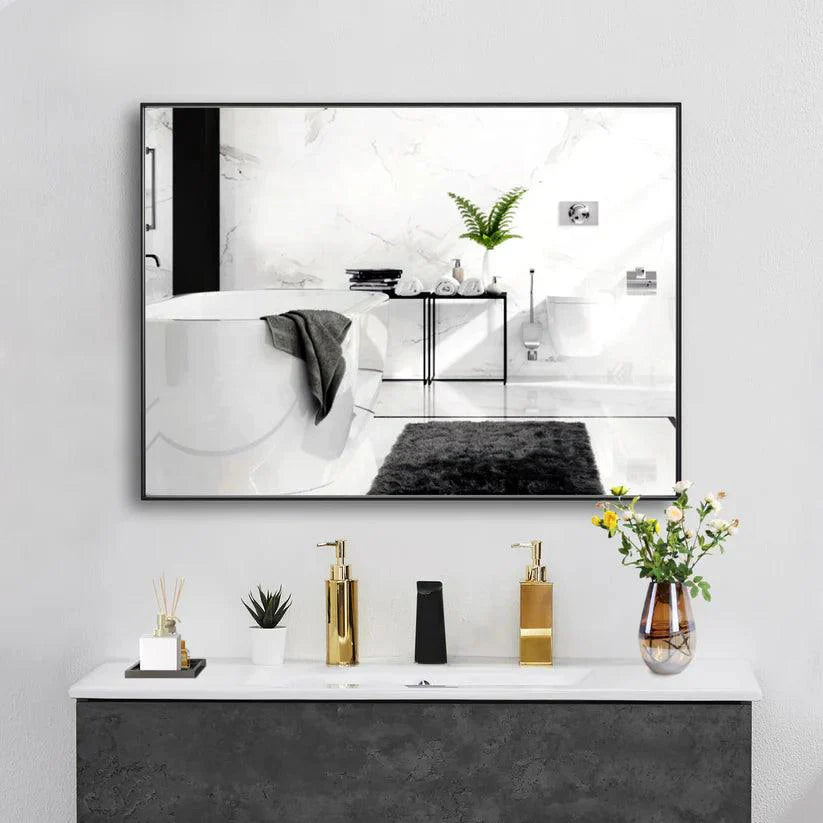 Reflections Sleek Modern Black Aluminum Framed Wall Mirror-镜子-Parc Decor