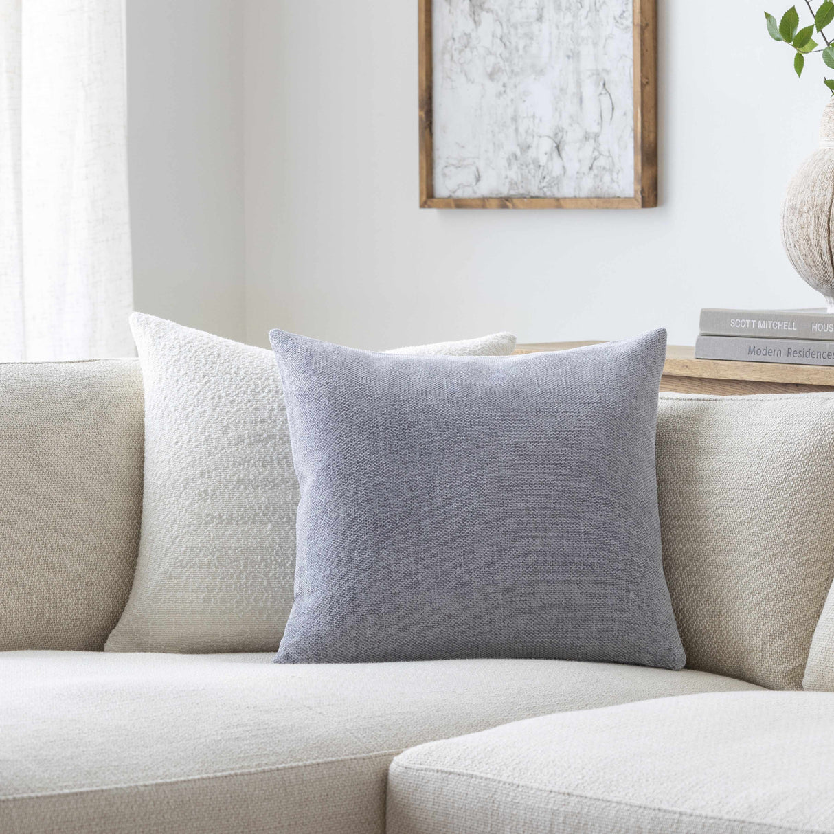 Reijo Silver&Blue Linen Look Accent Pillow-Throw Pillows-Parc Decor