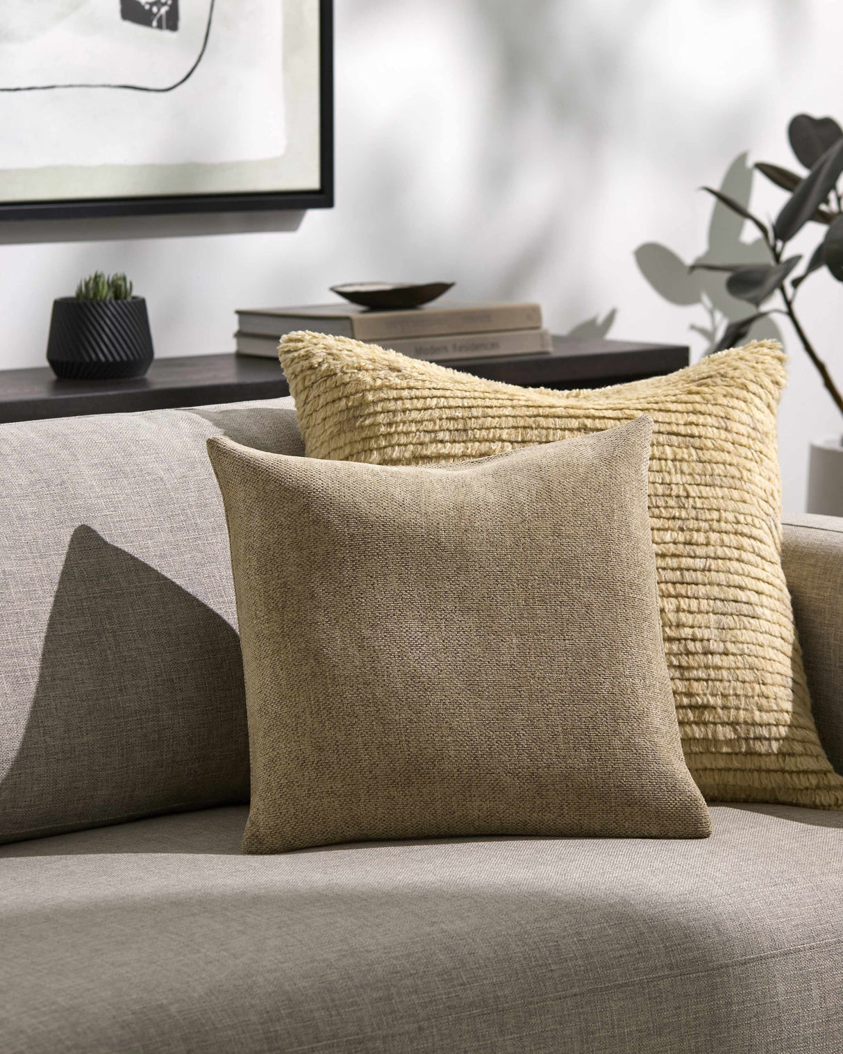 Reijo Tan Linen Look Accent Pillow-Throw Pillows-Parc Decor