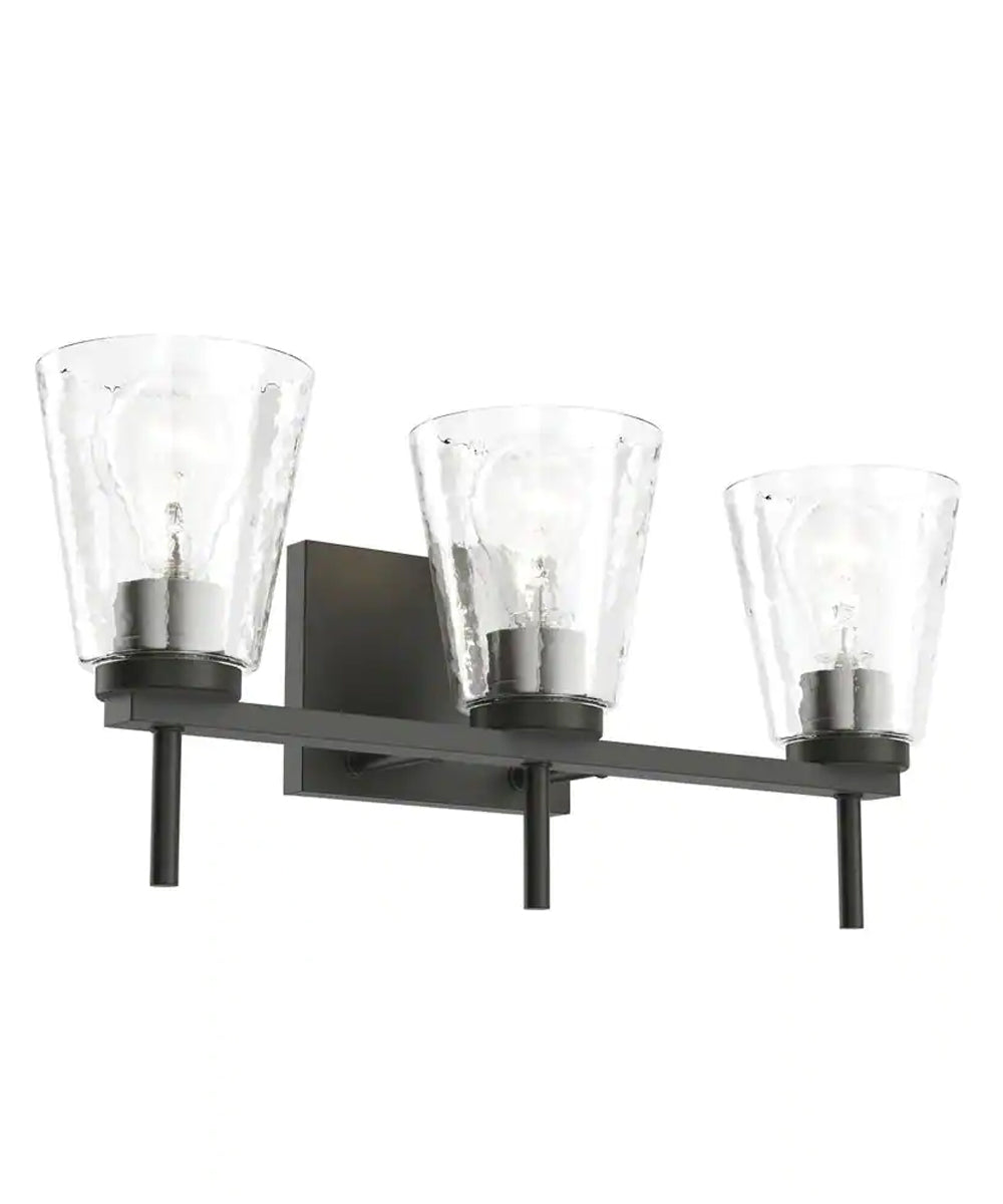 Renslow 21"W 3-Light Bath Vanity Light Fixture by Kichler Black Finish with Hammered Glass Shades-Bath Light-Parc Decor