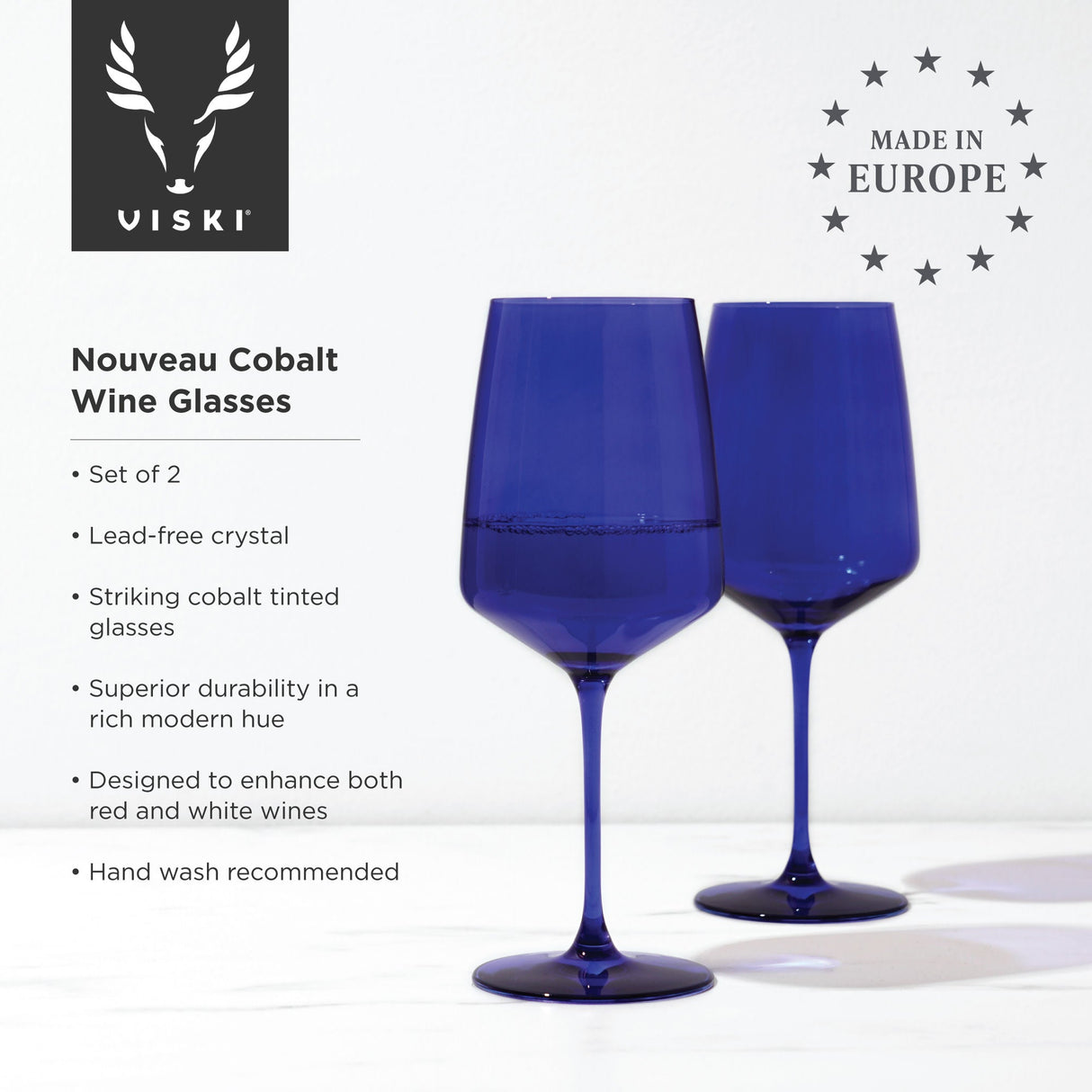 Reserve Nouveau Crystal Wine Glasses in Cobalt Set of 2
