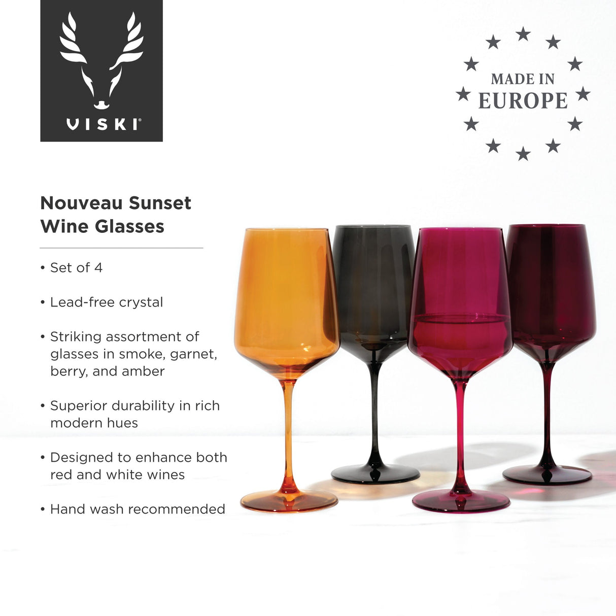 Reserve Nouveau Crystal Wine Glasses in Sunset Set of 4