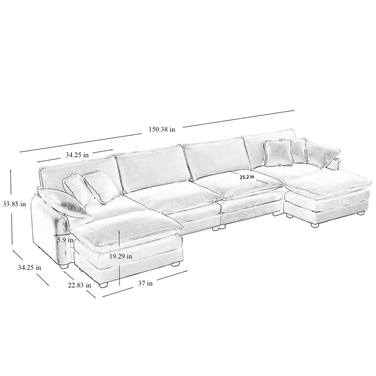 Retro Chic: Corduroy Couch Cloud Modular Sofa Design-sofa-Parc Decor