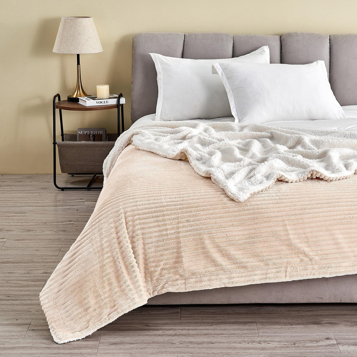 Ribbed Sherpa Throw Blanket - Corduroy Collection