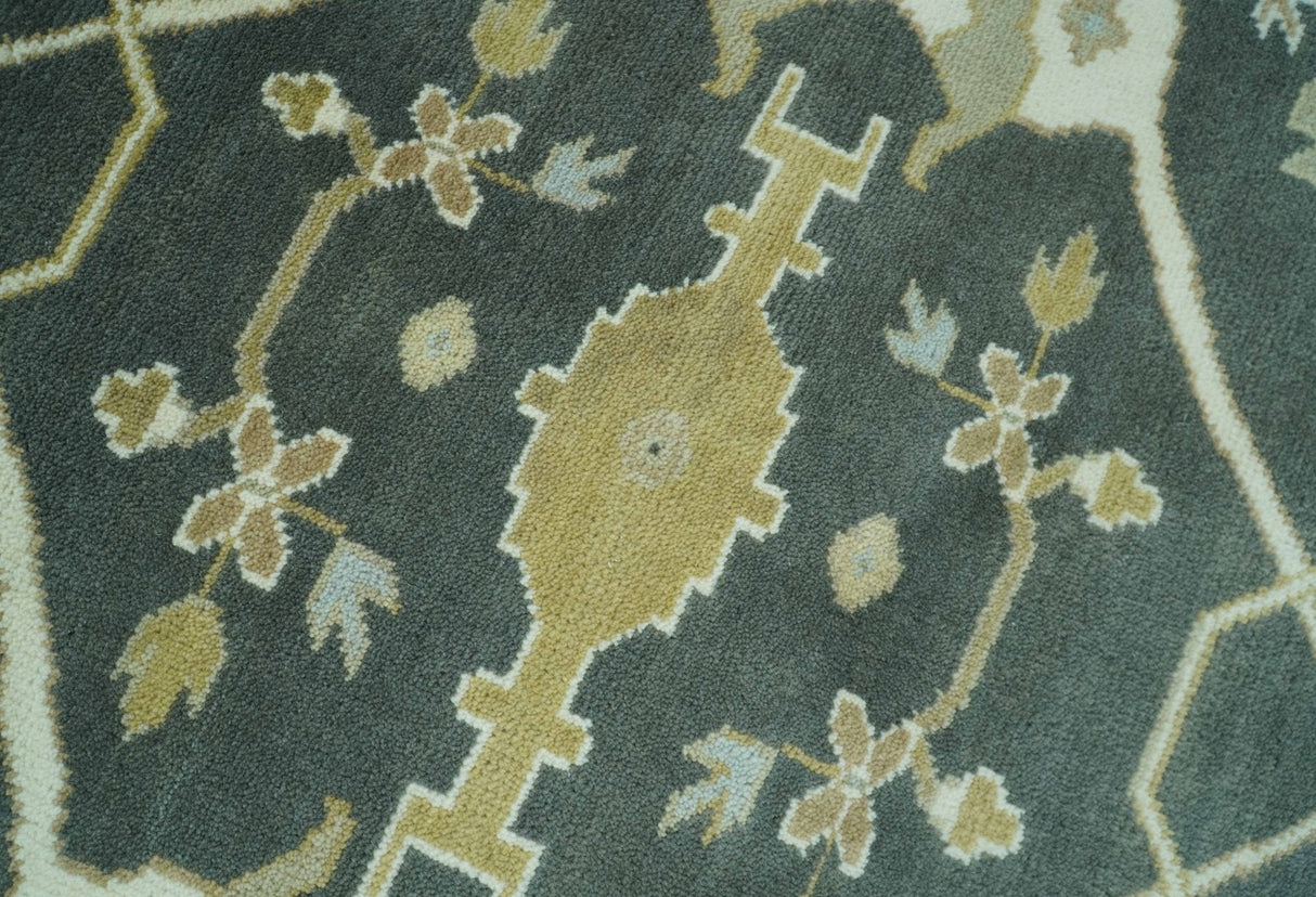 Richmond Custom Made Charcoal and Beige Hand Knotted Oushak wool Area Rug