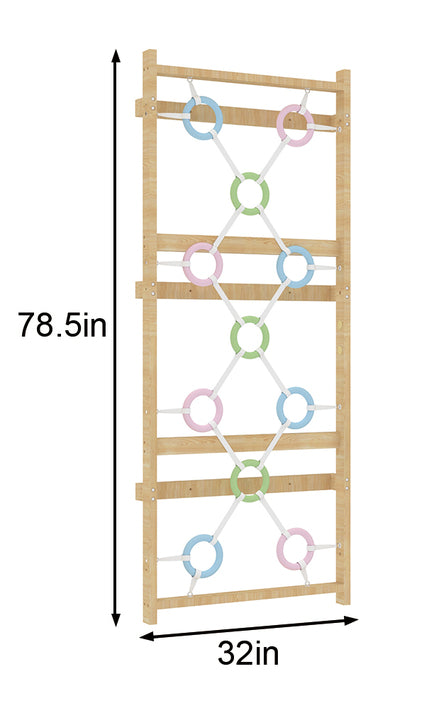Ring Wall Panel Add-On for 79" Walnut Modular Swedish Ladder | Indoor Gymnastic Ring Wall for Kids