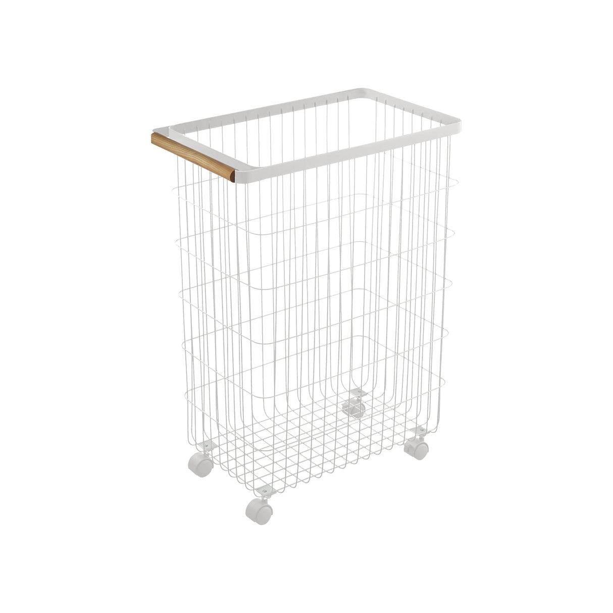 Rolling Wire Basket (24" H) - Steel + Wood-Laundry Basket-Parc Decor